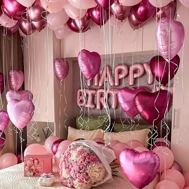 48pcs Pink Birthday Balloon Set, Including 16-Inch Pink Birthday Decorations